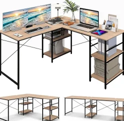 Bureau en Forme de L avec Étagères de Rangement Bureau angle Industriel en Bois de 29 m