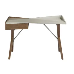 Bureau en Noyer Naturel avec Plateau en MDF Gris et Tiroir de Rangement