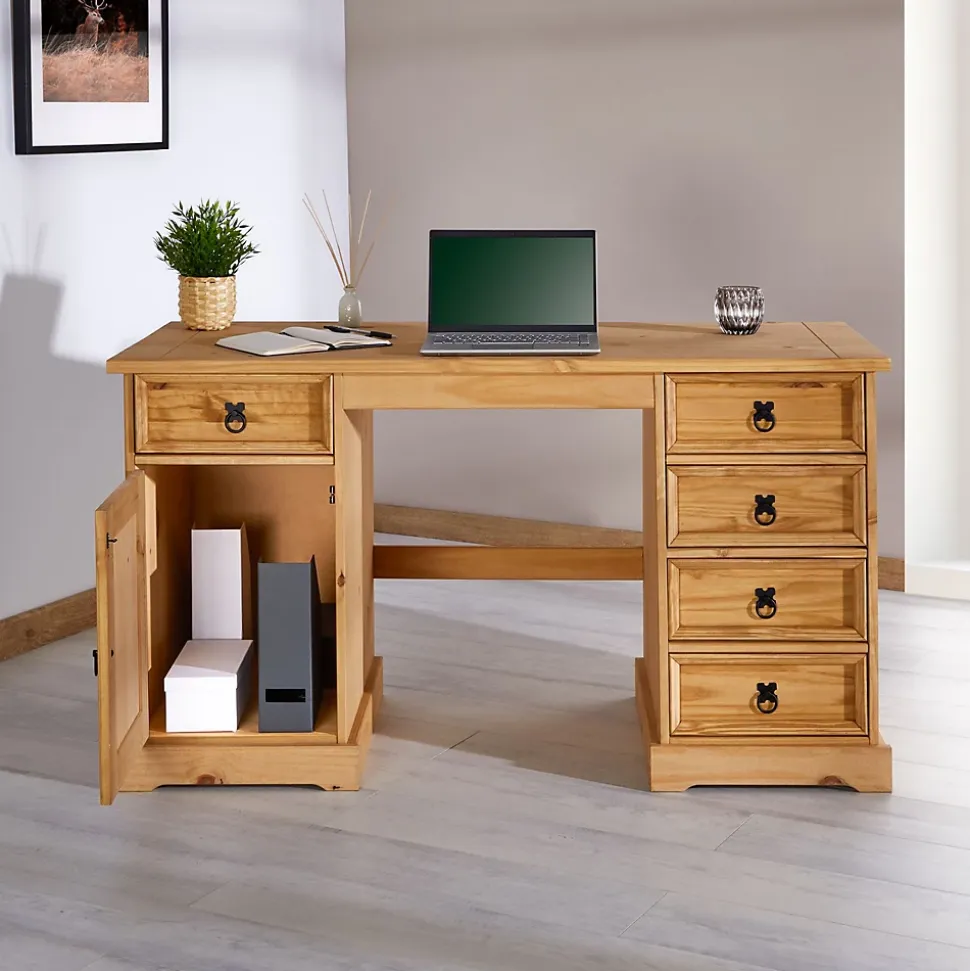 Bureau en pin TEQUILA style mexicain, finition cirée