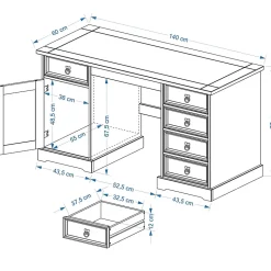 Bureau en pin TEQUILA style mexicain, finition cirée