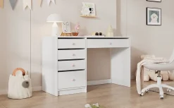Bureau Enfant - Bureau Ado avec 5 Tiroirs et Rangement, Coiffeuse Bureau MDF, Blanc, 120x45x74 cm