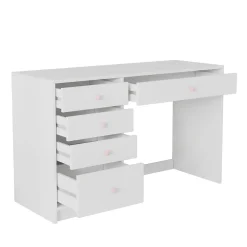 Bureau Enfant - Bureau Ado avec 5 Tiroirs et Rangement, Coiffeuse Bureau MDF, Blanc, 120x45x74 cm