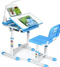 Bureau Enfant avec Chaise Hauteurs Réglables Angle de Bureau Réglable Bleu