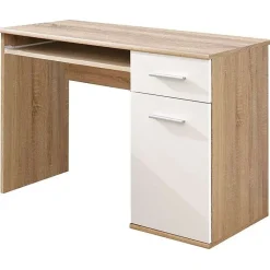 Bureau enfant DENVER Avec tiroir, porte et étagère coulissante Chene et blanc design