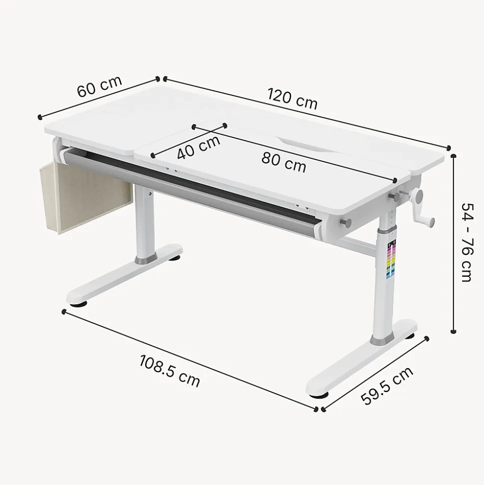 Bureau enfant réglable en hauteur Kuosa 120 x 60 cm gris blanc en.casa