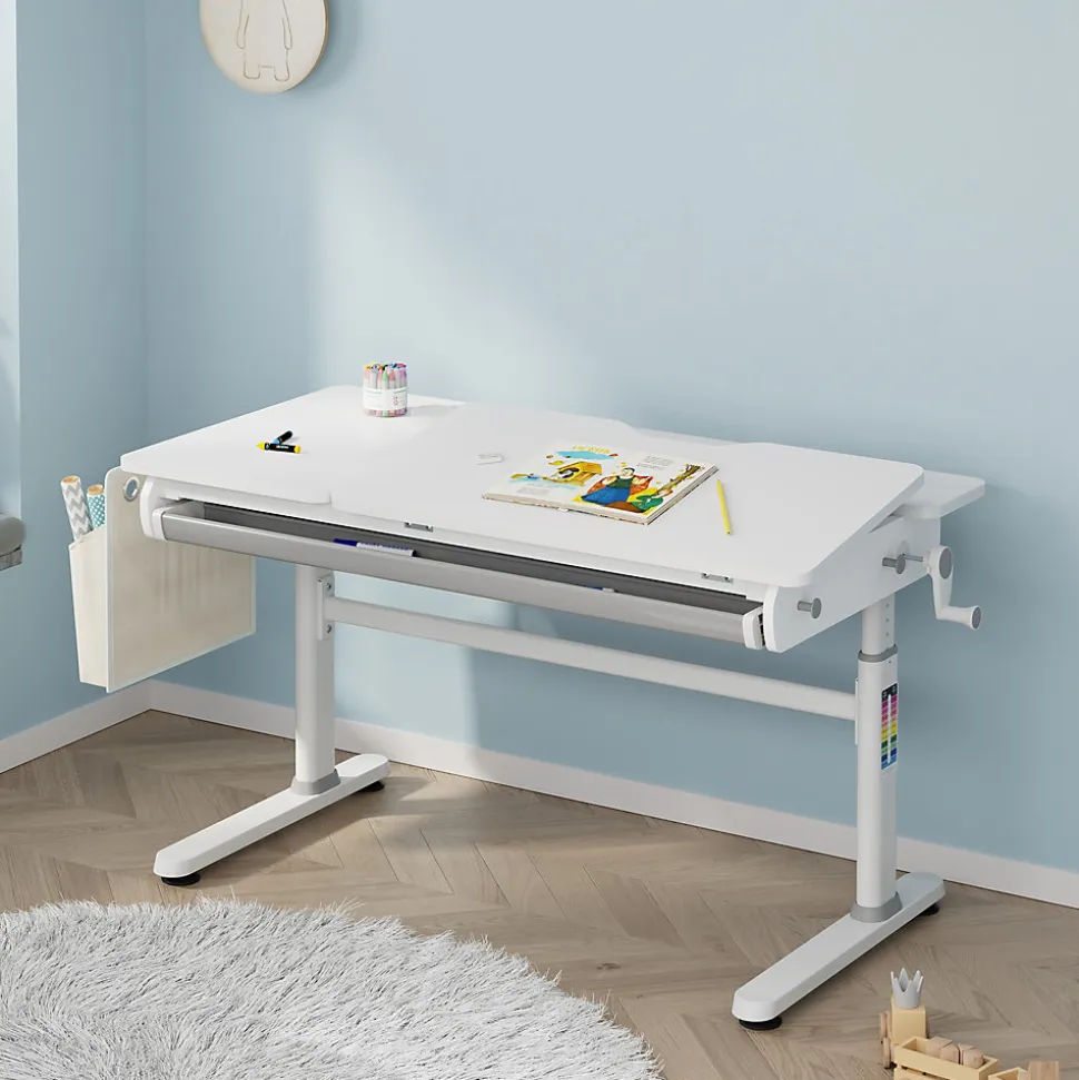 Bureau enfant réglable en hauteur Kuosa 120 x 60 cm gris blanc en.casa