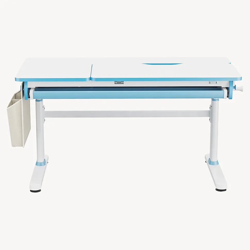 Bureau enfant réglable en hauteur Kuosa 120 x 60 cm bleu blanc en.casa