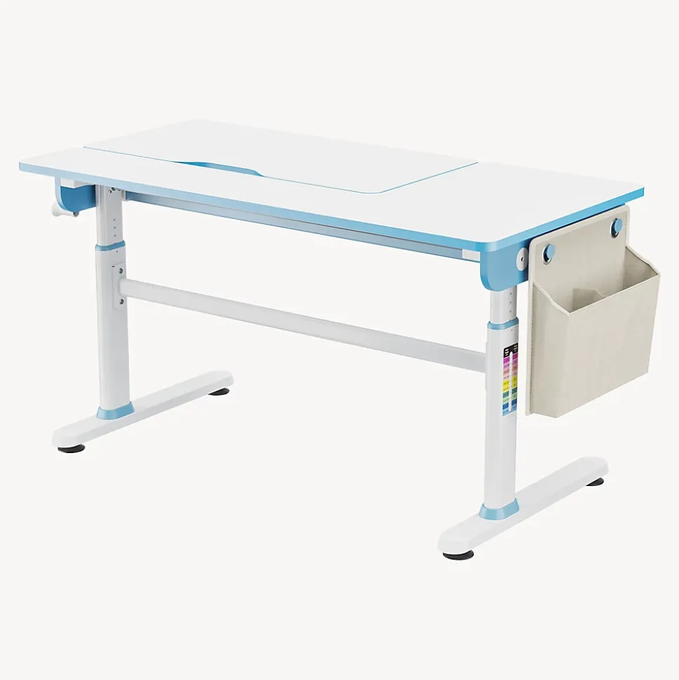 Bureau enfant réglable en hauteur Kuosa 120 x 60 cm bleu blanc en.casa