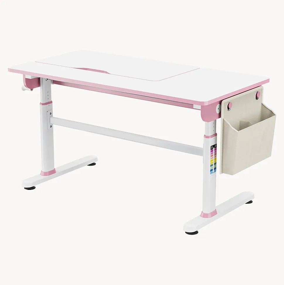 Bureau enfant réglable en hauteur Kuosa 120 x 60 cm rose blanc en.casa
