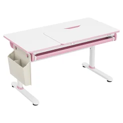 Bureau enfant réglable en hauteur Kuosa 120 x 60 cm rose blanc en.casa