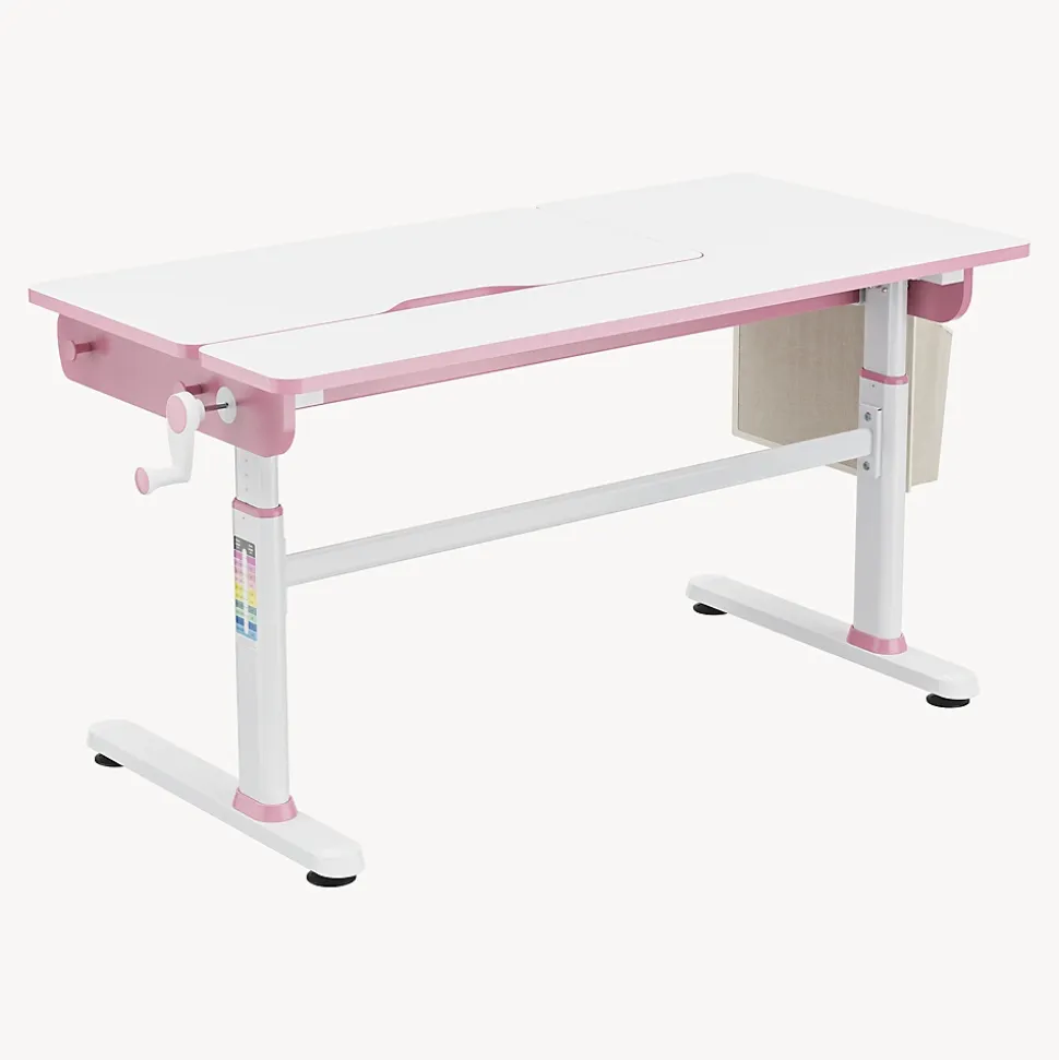 Bureau enfant réglable en hauteur Kuosa 120 x 60 cm rose blanc en.casa