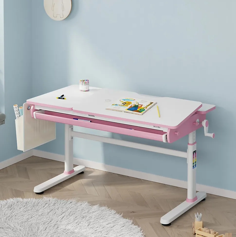 Bureau enfant réglable en hauteur Kuosa 120 x 60 cm rose blanc en.casa