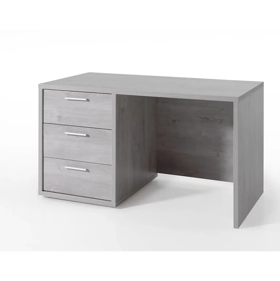 Bureau enfant robuste 3 tiroirs collection MATHEO coloris gris effet bois