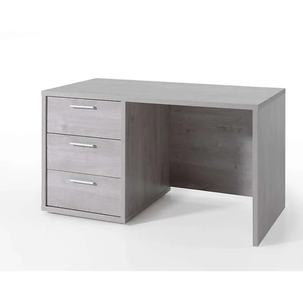 Bureau enfant robuste 3 tiroirs collection MATHEO coloris gris effet bois