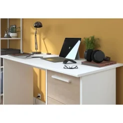 Bureau ESSENTIEL PARISOT 3 tiroirs - Décor chene et blanc - L 121,2 x P 55 x H 74,5 cm - Fabriqué en France
