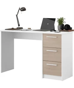 Bureau ESSENTIEL PARISOT 3 tiroirs - Décor chene et blanc - L 121,2 x P 55 x H 74,5 cm - Fabriqué en France
