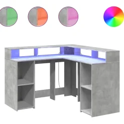 Bureau et lumières LED gris béton 130x130x91cm bois ingénierie vidaXL