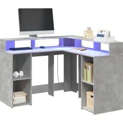 Bureau et lumières LED gris béton 130x130x91cm bois ingénierie vidaXL