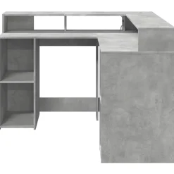 Bureau et lumières LED gris béton 130x130x91cm bois ingénierie vidaXL