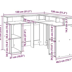 Bureau et lumières LED gris béton 130x130x91cm bois ingénierie vidaXL