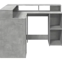 Bureau et lumières LED gris béton 130x130x91cm bois ingénierie vidaXL