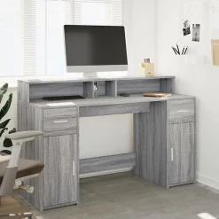 Bureau et lumières LED sonoma gris 140x55x91 cm bois ingénierie vidaXL