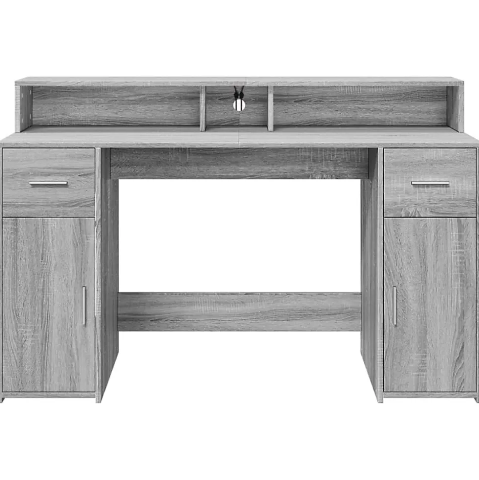 Bureau et lumières LED sonoma gris 140x55x91 cm bois ingénierie vidaXL