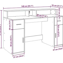 Bureau et lumières LED sonoma gris 140x55x91 cm bois ingénierie vidaXL