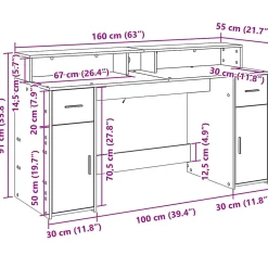 Bureau et lumières LED sonoma gris 160x55x91 cm bois ingénierie vidaXL