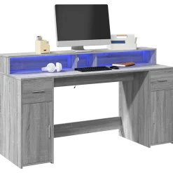 Bureau et lumières LED sonoma gris 160x55x91 cm bois ingénierie vidaXL