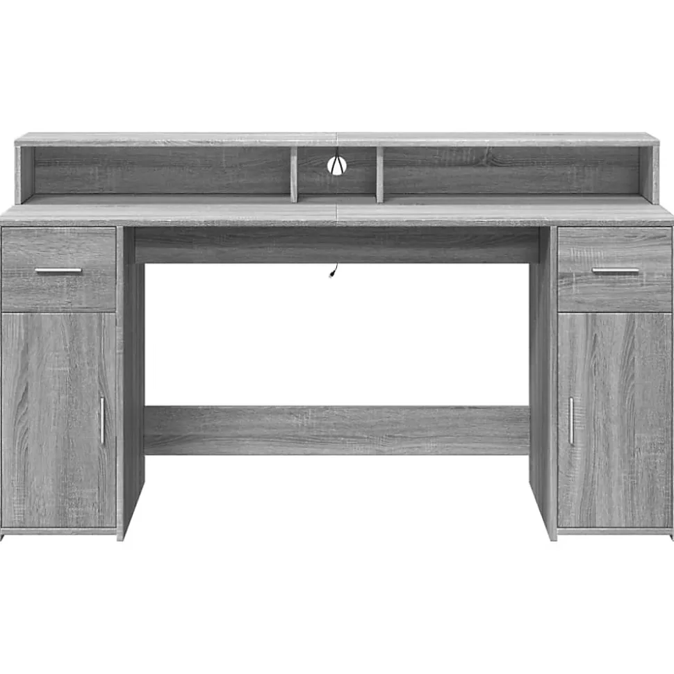 Bureau et lumières LED sonoma gris 160x55x91 cm bois ingénierie vidaXL