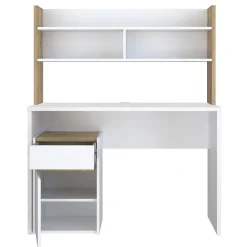 Bureau et surmeuble 110 cm blanc mat et décor bois de chêne - ODYSSÉE