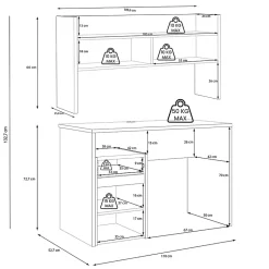 Bureau et surmeuble 110 cm blanc mat et décor bois de chêne - ODYSSÉE
