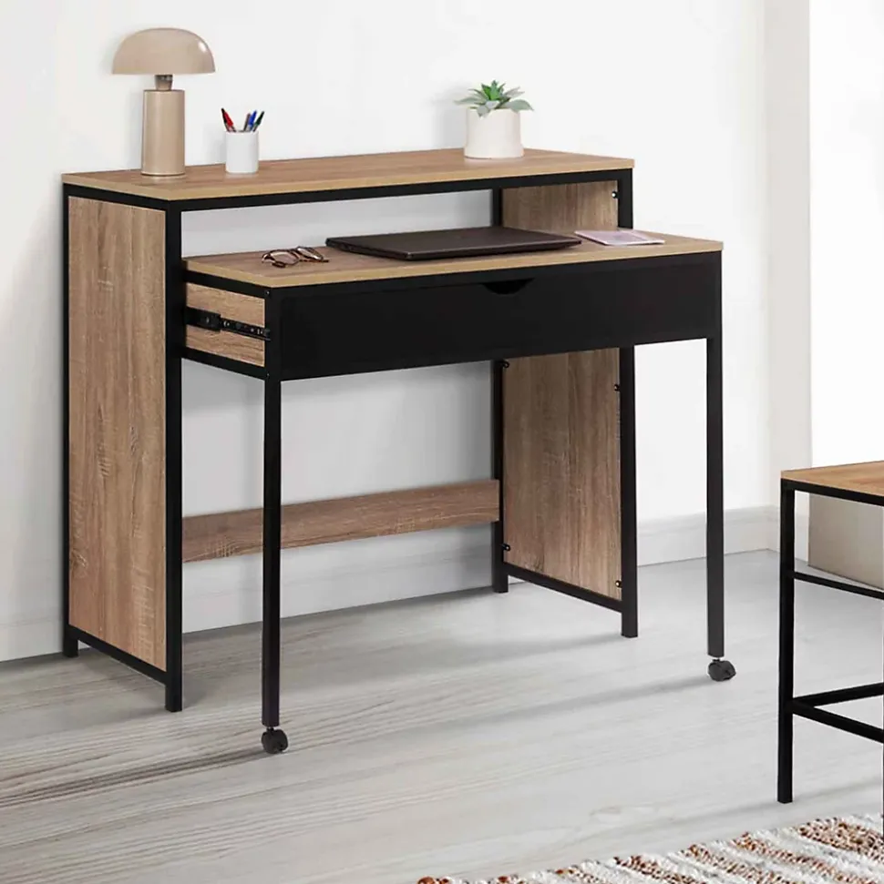 Bureau extensible 1 tiroir noir BOSTON design industriel