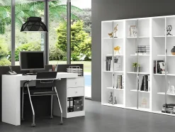 Bureau extensible 2 tiroirs et 1 niche - Coloris : Blanc - EVAN