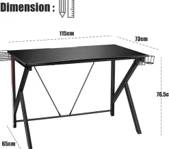 Bureau Gaming Table en Bois pour Gaming avec Crochet pour Casque Porte Gobelet Support pour CD Bureau de Jeu en Forme de K