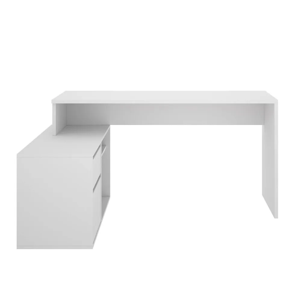Bureau Gardena, Bureau multi-positions pour le bureau ou la chambre, Table d'étude d'angle polyvalente, 139x92h75 cm, Blanc