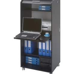 Bureau informatique - Noir - Contemporain - Rideau coulissant - 2 tiroirs