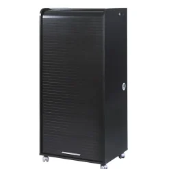 Bureau informatique - Noir - Contemporain - Rideau coulissant - 2 tiroirs