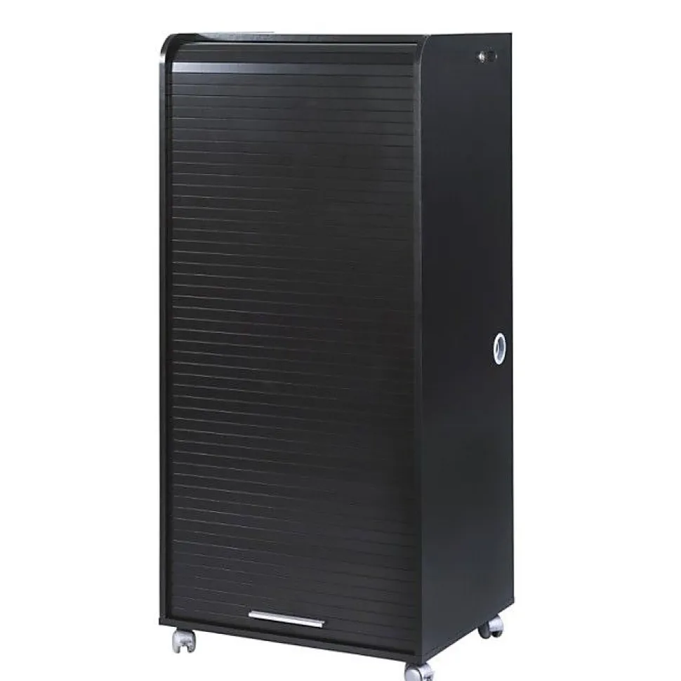 Bureau informatique - Noir - Contemporain - Rideau coulissant - 2 tiroirs