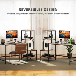 Bureau Informatique - Support Moniteur et Espace Imprimante, Étageres de Rangement, Panneau de Particules, Brun