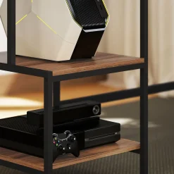 Bureau Informatique - Support Moniteur et Espace Imprimante, Étageres de Rangement, Panneau de Particules, Brun