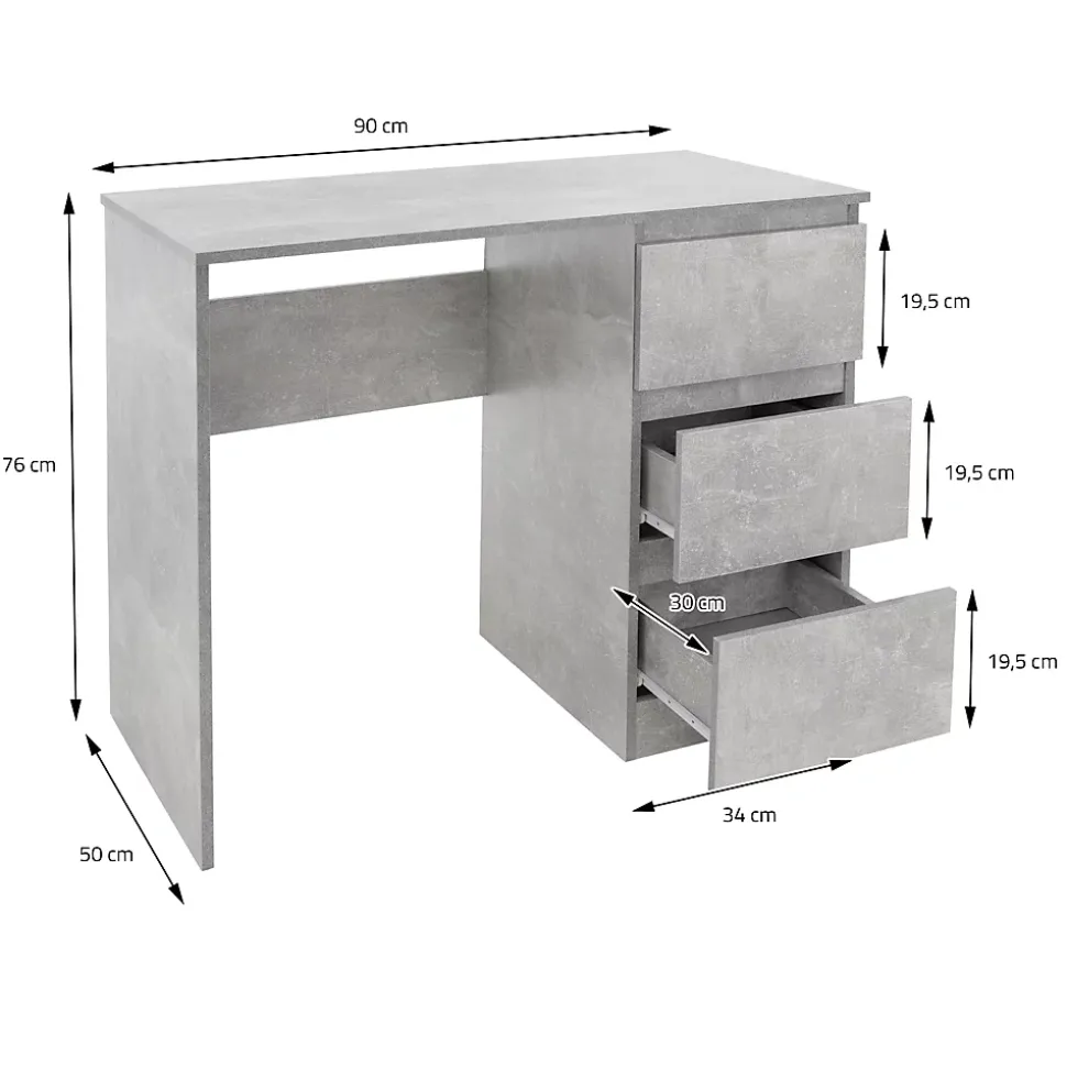 Bureau informatique avec 3 tiroirs table de travail gris avec materiel montage