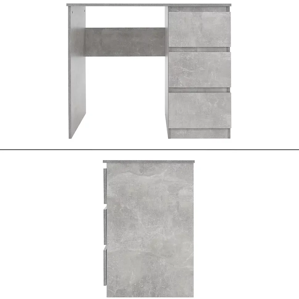 Bureau informatique avec 3 tiroirs table de travail gris avec materiel montage
