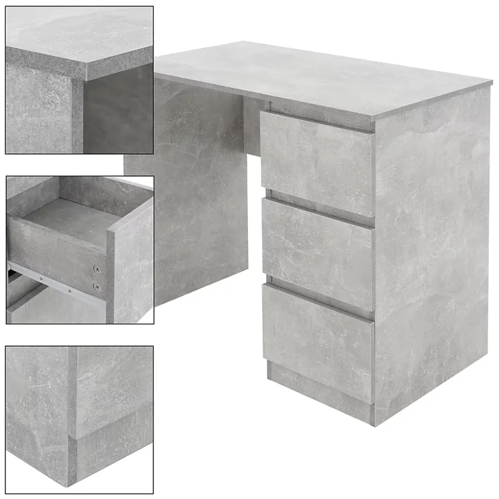 Bureau informatique avec 3 tiroirs table de travail gris avec materiel montage
