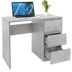 Bureau informatique avec 3 tiroirs table de travail gris avec materiel montage