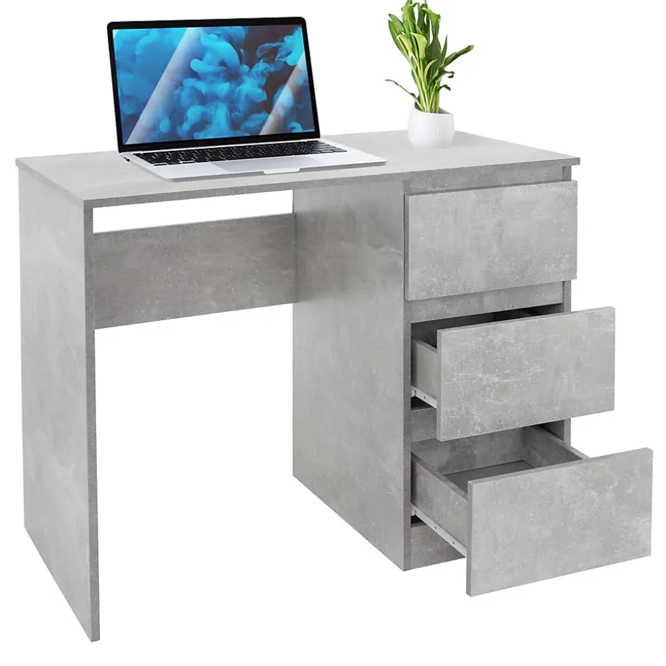 Bureau informatique avec 3 tiroirs table de travail gris avec materiel montage