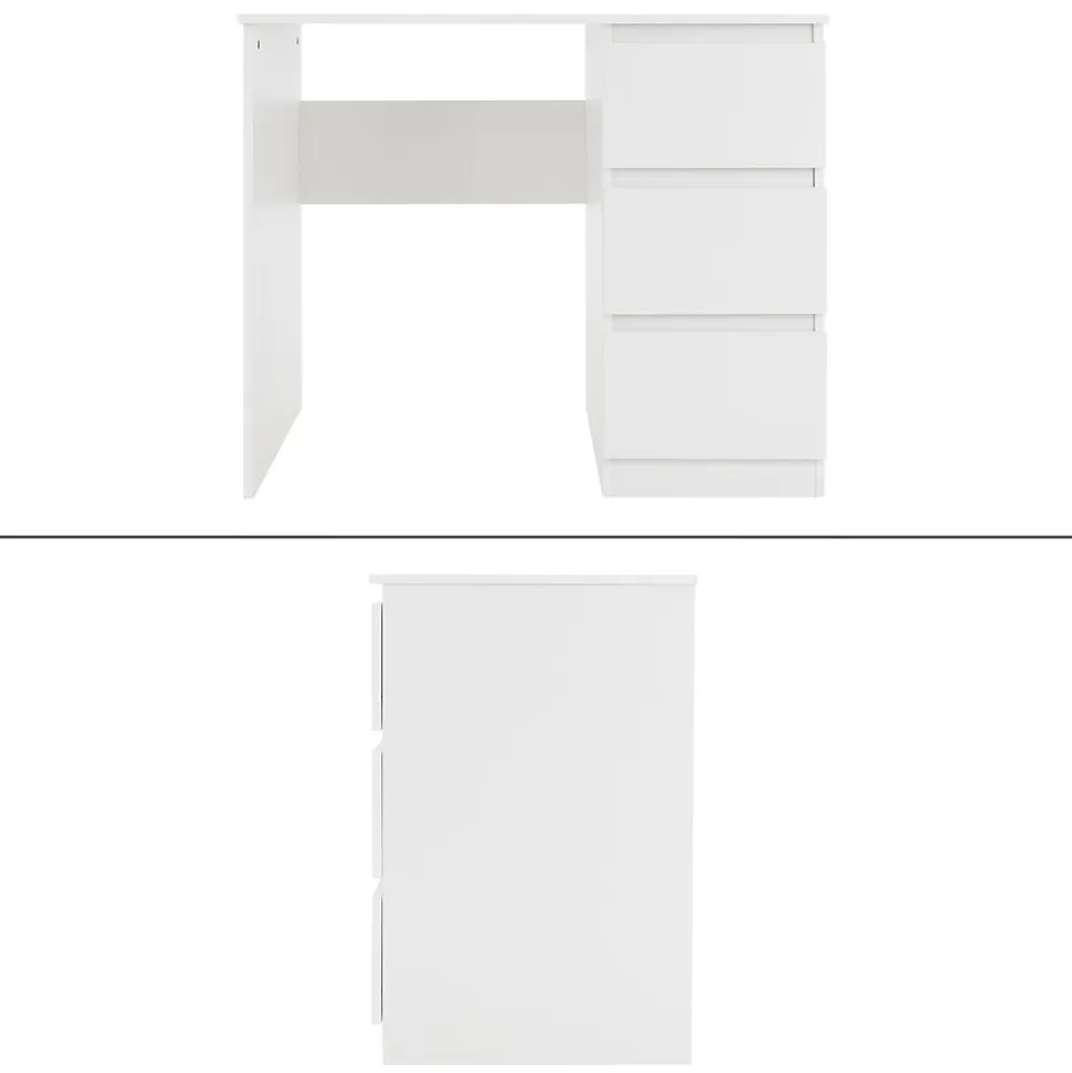 Bureau informatique avec 3 tiroirs table de travail blanc mat + materiel montage
