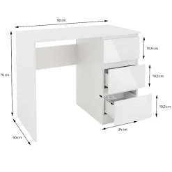 Bureau informatique avec 3 tiroirs table de travail blanc avec materiel montage