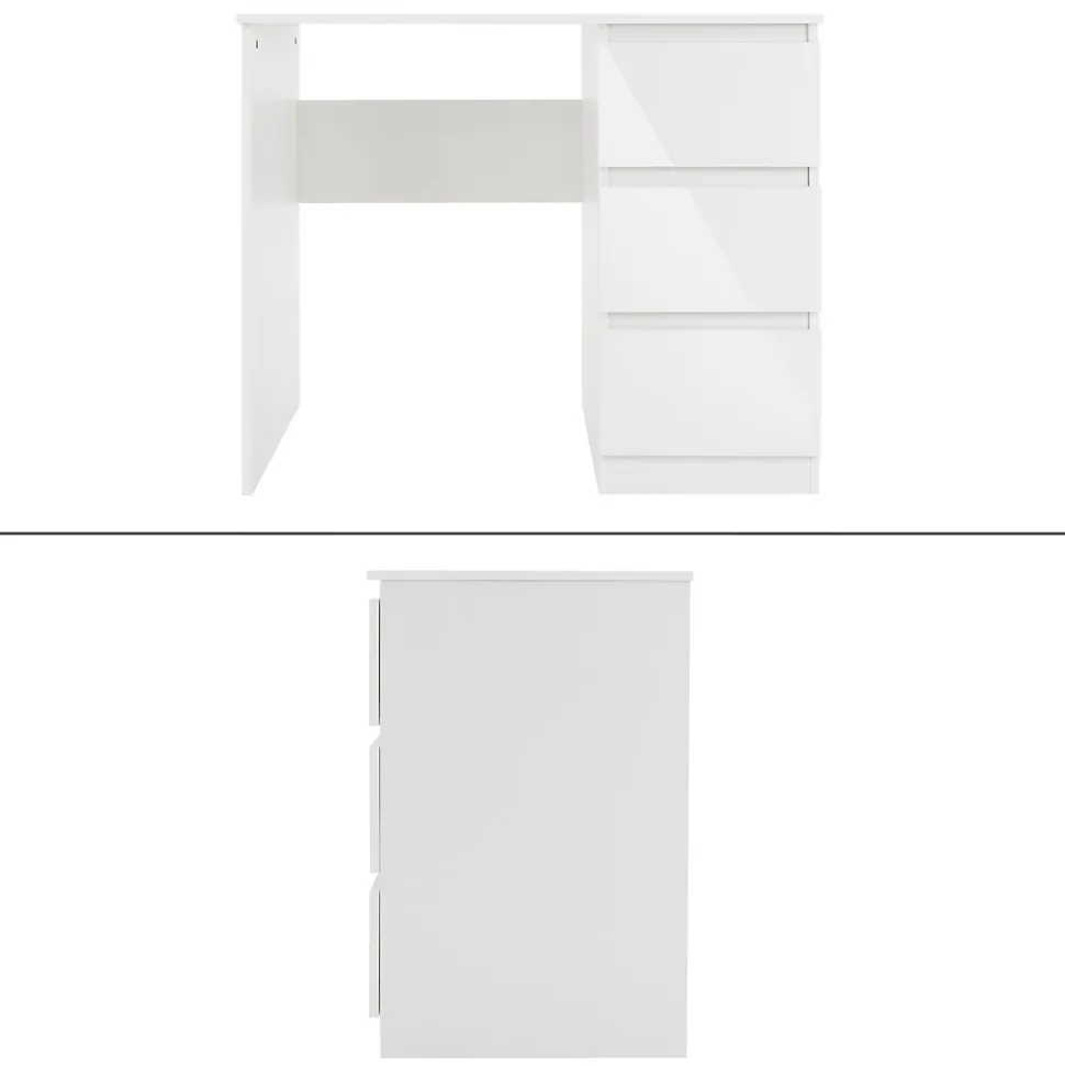 Bureau informatique avec 3 tiroirs table de travail blanc avec materiel montage